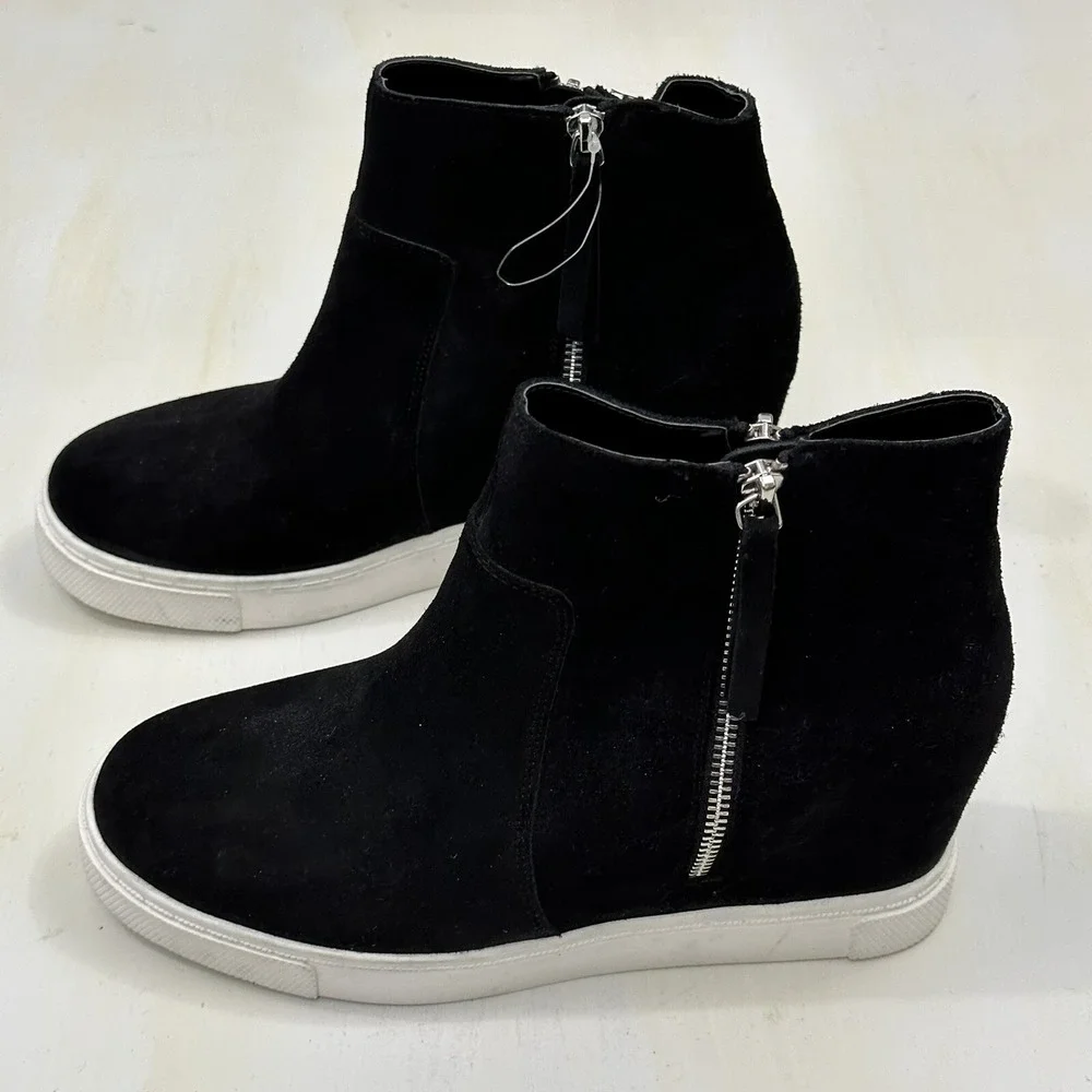 New Steve Madden Saidi Zip Up Boots‎ Women 9.5 Black Suede Platform Shoes Wedge